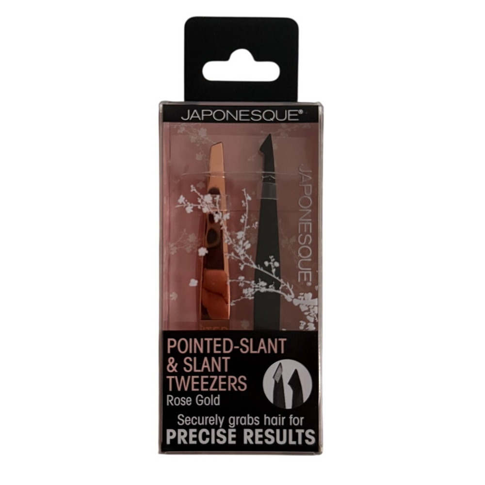 Japonesque Rose Gold & Black Pointed-Slant & Slant Tweezers NEW
